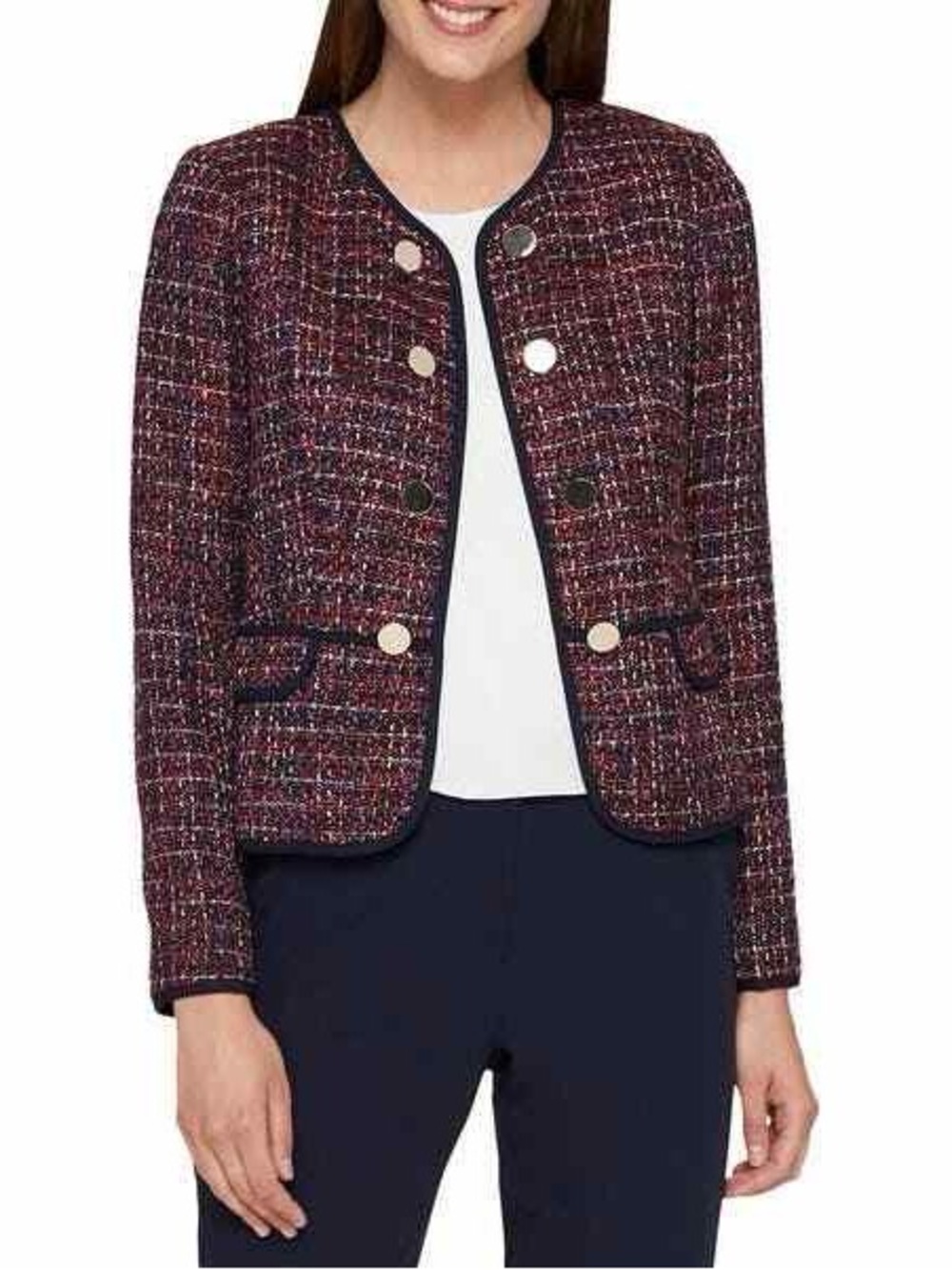 Tommy Hilfiger Burgundy Tweed Blazer with Navy Trim